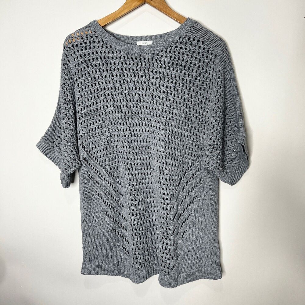 J Jill Pure Jill Sweater Loose Knit Short Sleeve Boho Lagenlook Gray Women's L